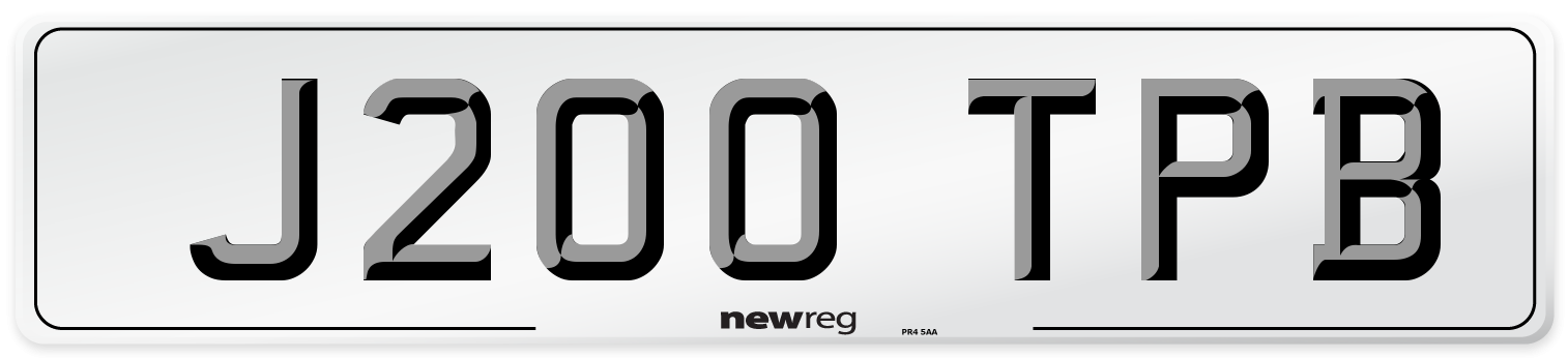 J200 TPB Number Plate from New Reg